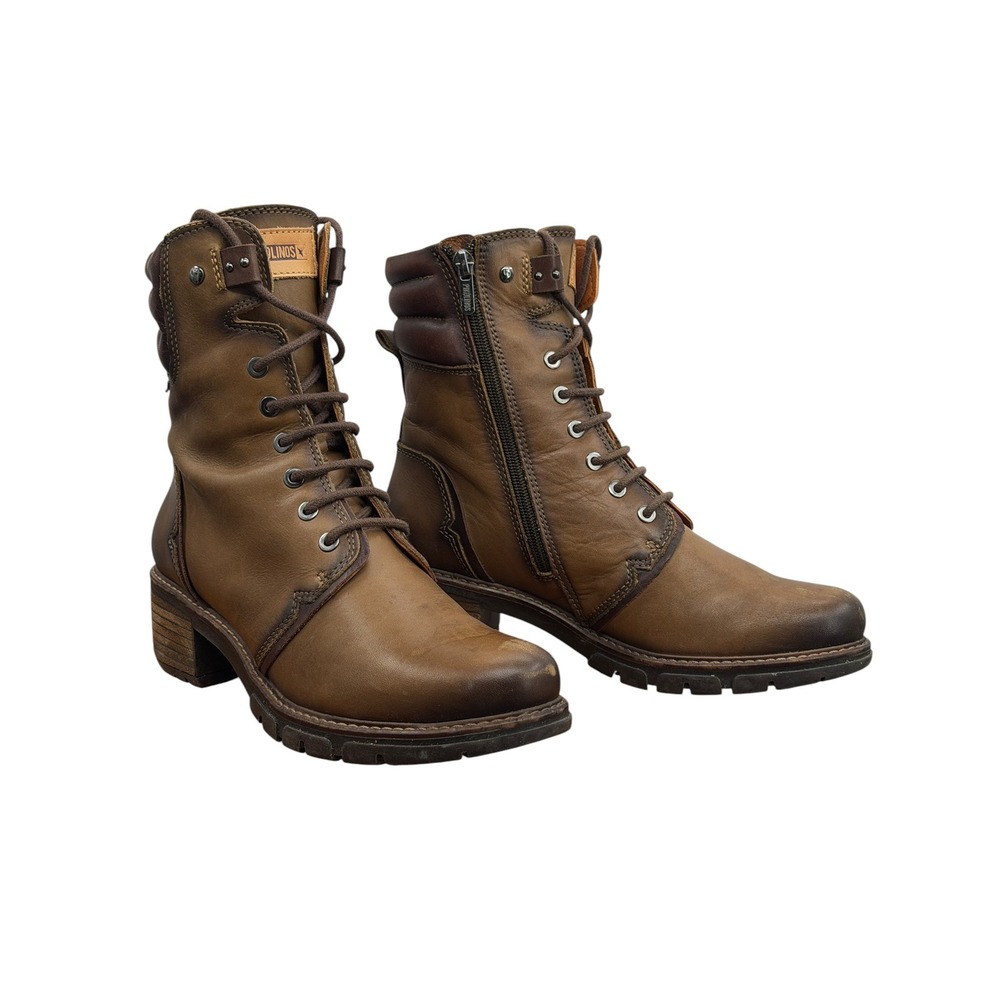 Pikolinos San Sebastián Combat Boot Womens 38 7.5 Brown Leather Biker Utility